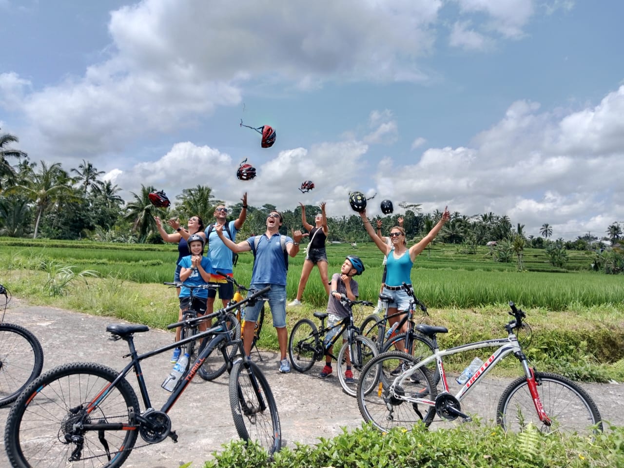 Bali Bike Adventures tour group with professional guide at Kintamani Bali